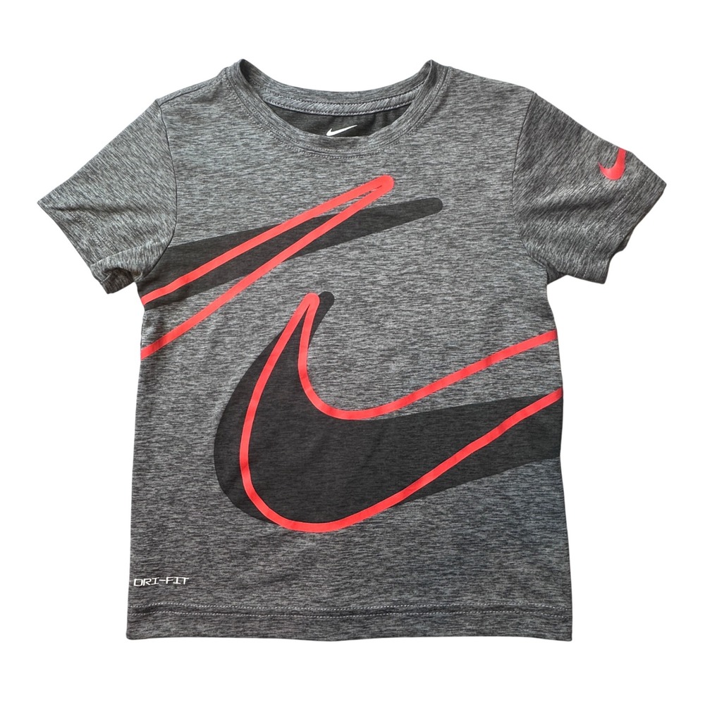 Nike T-Shirt Kids 6 Gray Dri-FIT Graphic Tee Short Sleeve Athletic Swoosh Logo